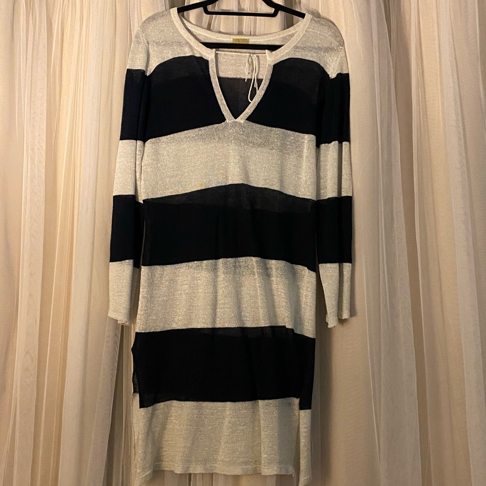 Navy blue and white swim coverup. OS